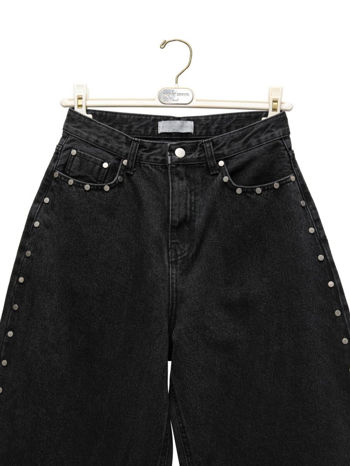 Paper Moon - Korean Women Fashion - #womensfashion - Stud-Point Washed Black Wide Denim Pants - 7