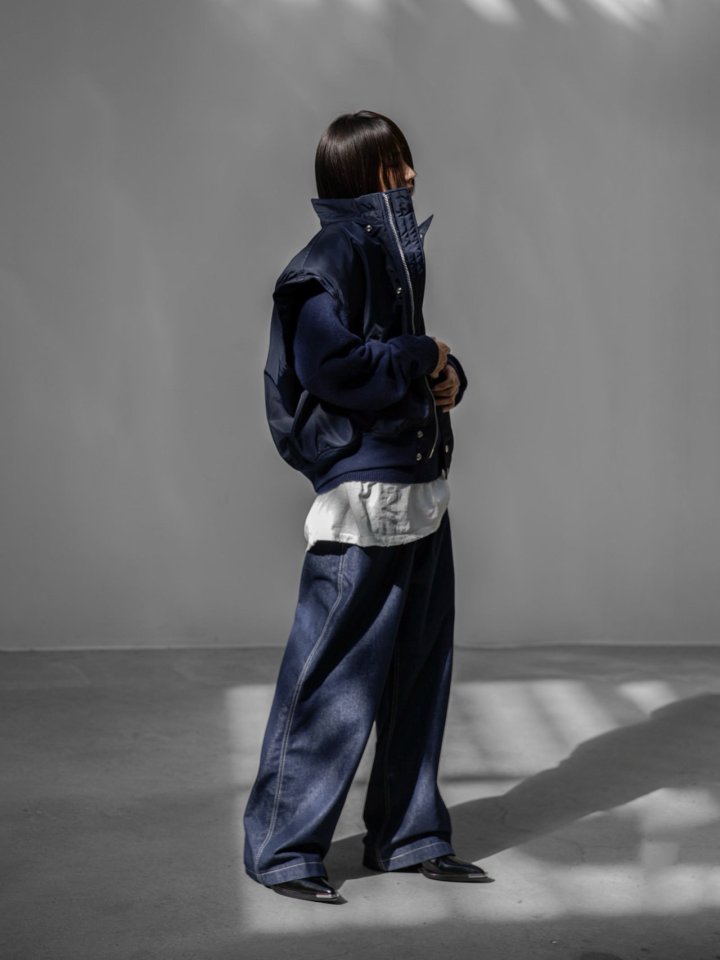 Paper Moon - Korean Women Fashion - #womensfashion - Stitch Detail Wide Baggy Denim Pants - 9