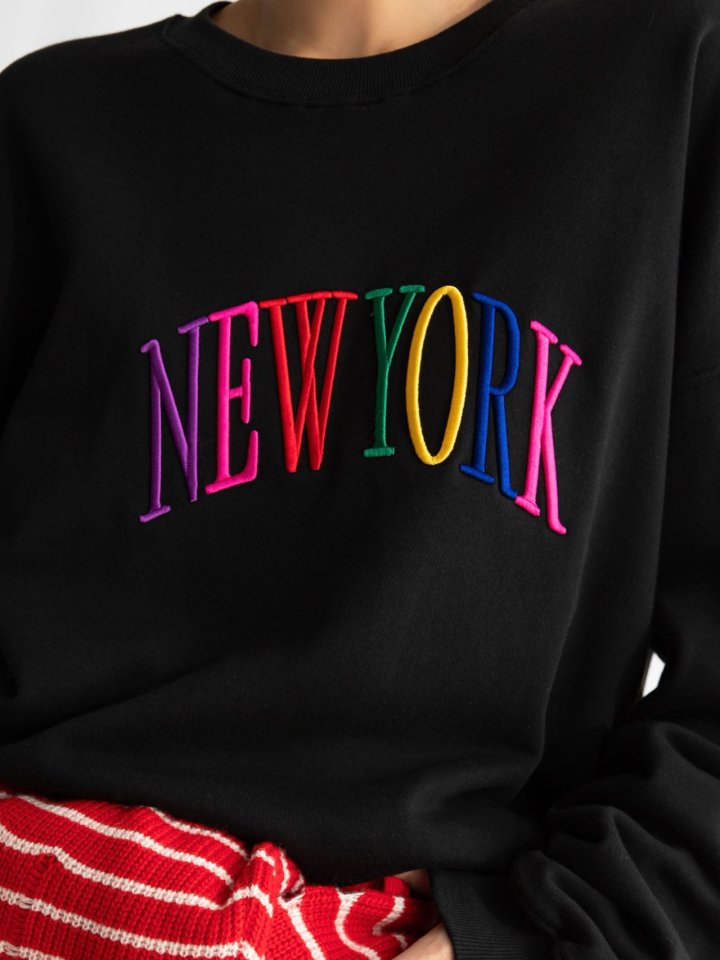 Paper Moon - Korean Women Fashion - #momslook - Oversized Rainbow New York Stitch Detail Sweatshirt - 4