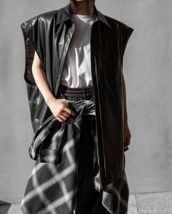 Paper Moon - Korean Women Fashion - #womensfashion - Oversized Padded Vegan Sleeveless Vest Shirt - 11