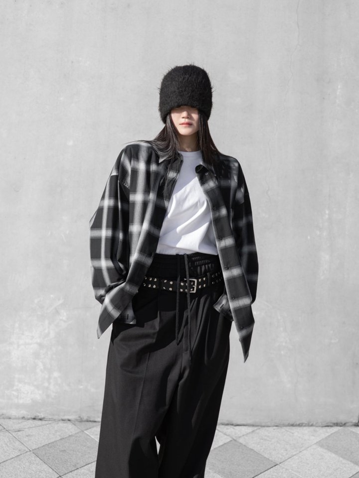 Paper Moon - Korean Women Fashion - #momslook - Oversized Plaid Check Button Down Shirt - 4