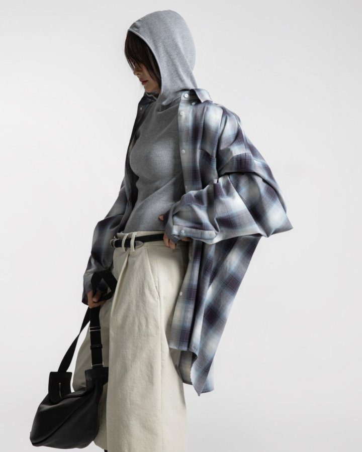 Paper Moon - Korean Women Fashion - #womensfashion - Oversized Plaid Check Button Down Shirt - 3