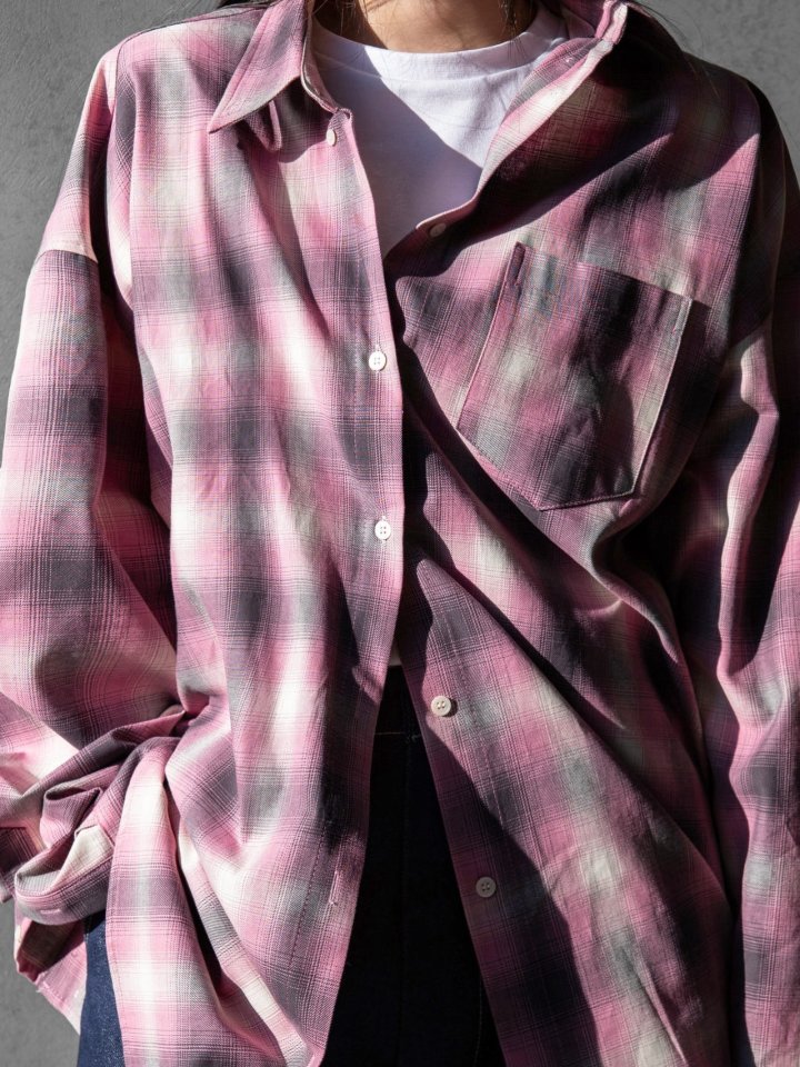 Paper Moon - Korean Women Fashion - #momslook - Oversized Plaid Check Button Down Shirt - 4