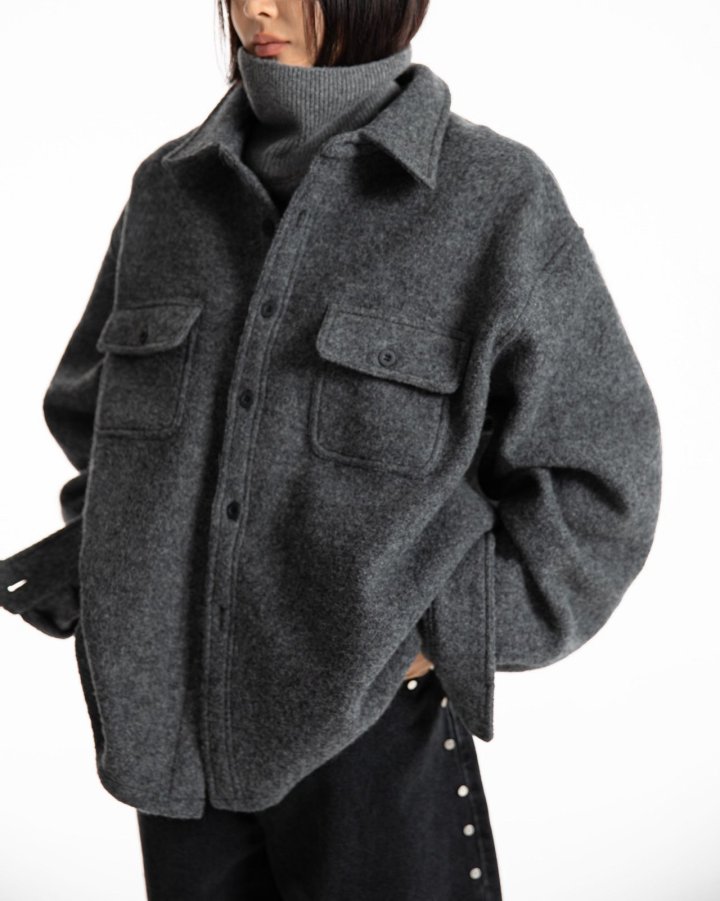 Paper Moon - Korean Women Fashion - #womensfashion - Cascentino Wool Oversized Pocket Button Down Shirt - 6