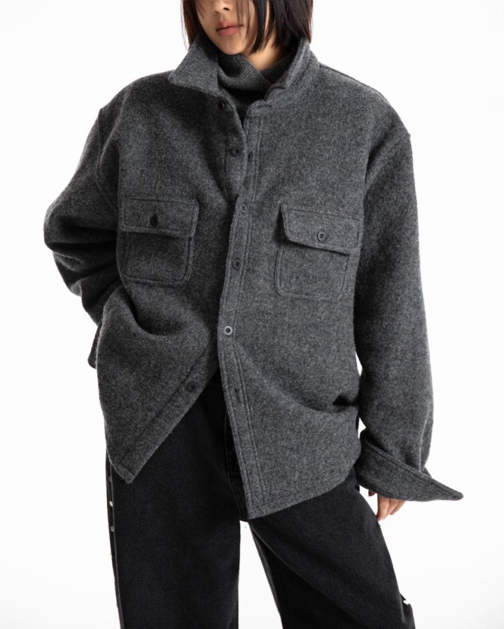 Paper Moon - Korean Women Fashion - #womensfashion - Cascentino Wool Oversized Pocket Button Down Shirt - 8