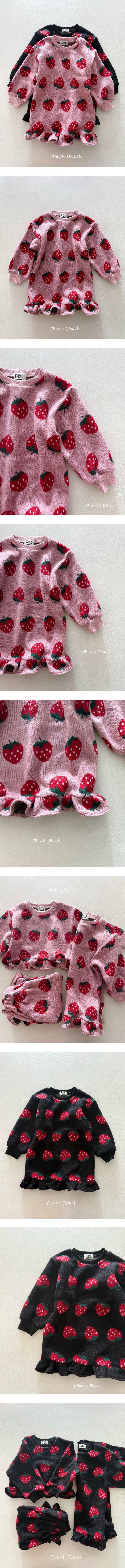 Peach Peach - Korean Children Fashion - #prettylittlegirls - Strawberry Frill Jacquard One-piece - 2
