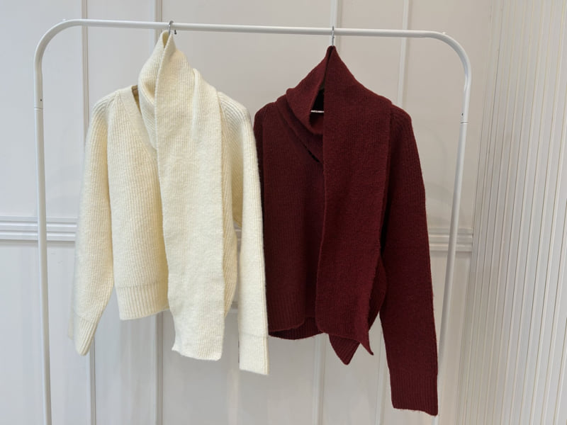 Pearls room - Korean Women Fashion - #momslook - Scarf Set Knit - 11