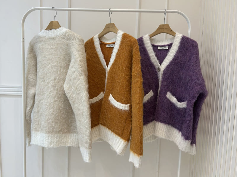 Pearls room - Korean Women Fashion - #momslook - Boucle Contrast Y Knit - 12