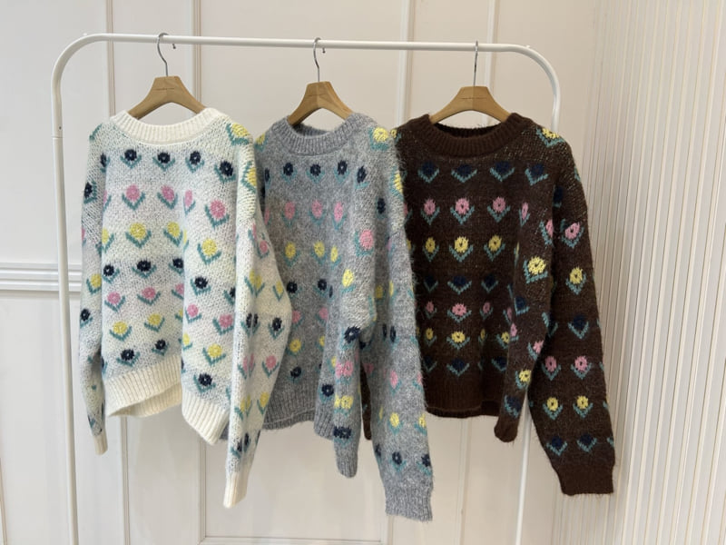 Pearls room - Korean Women Fashion - #momslook - Flower Knit - 11