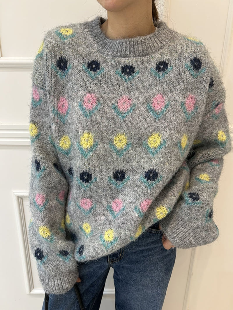 Pearls room - Korean Women Fashion - #momslook - Flower Knit - 9