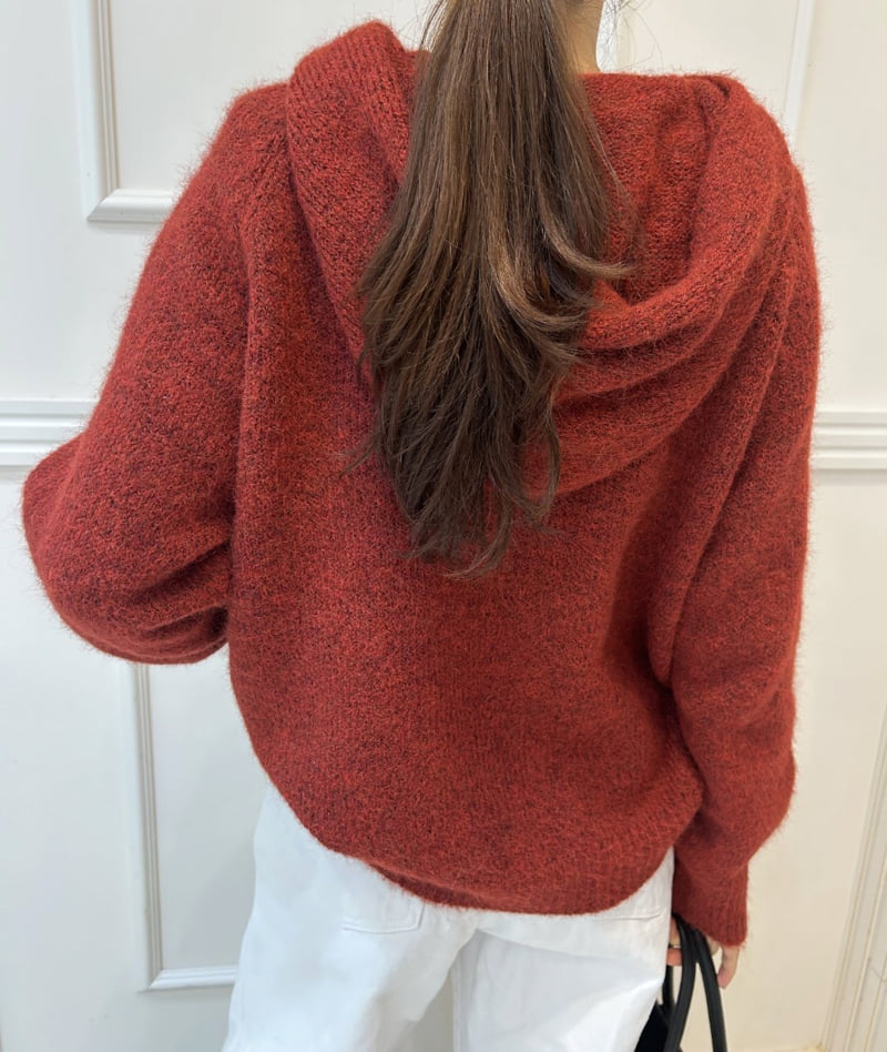 Pearls room - Korean Women Fashion - #momslook - Half-Zip Hooded Knit - 10