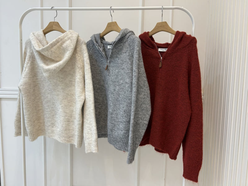 Pearls room - Korean Women Fashion - #momslook - Half-Zip Hooded Knit - 12