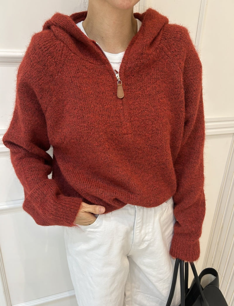 Pearls room - Korean Women Fashion - #momslook - Half-Zip Hooded Knit - 8