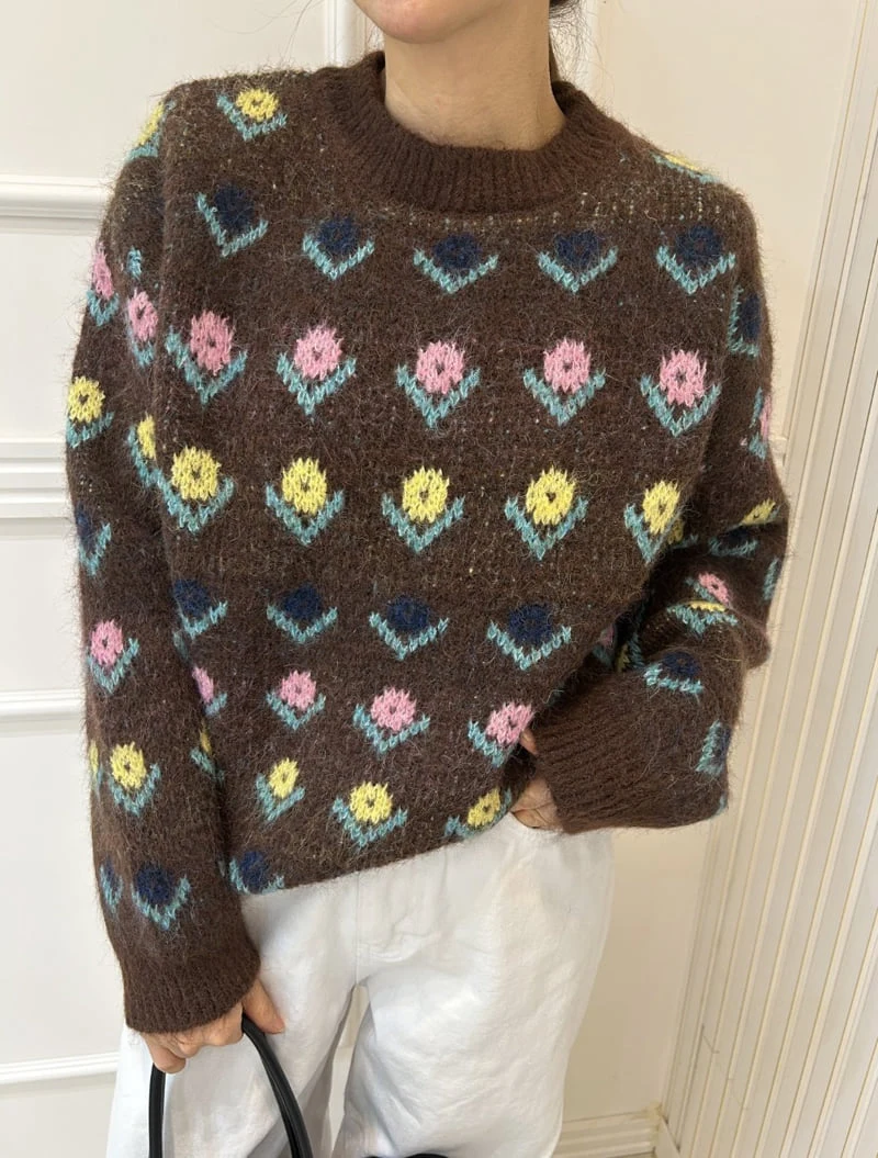 Pearls room - Korean Women Fashion - #restrostyle - Flower Knit - 2