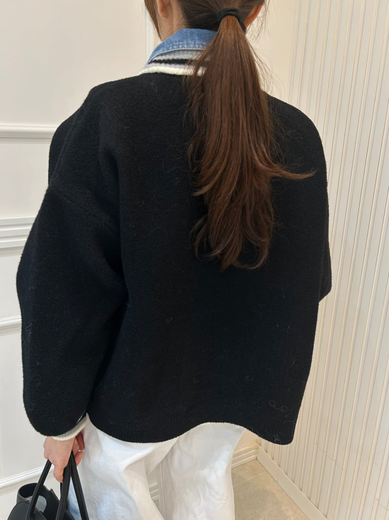 Pearls room - Korean Women Fashion - #romanticstyle - Blue Contrast Knit Jumper - 6