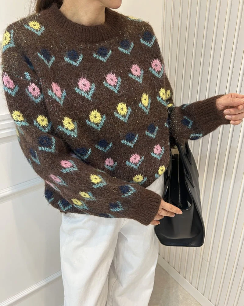 Pearls room - Korean Women Fashion - #romanticstyle - Flower Knit - 3