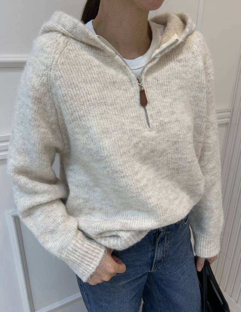 Pearls room - Korean Women Fashion - #shopsmall - Half-Zip Hooded Knit