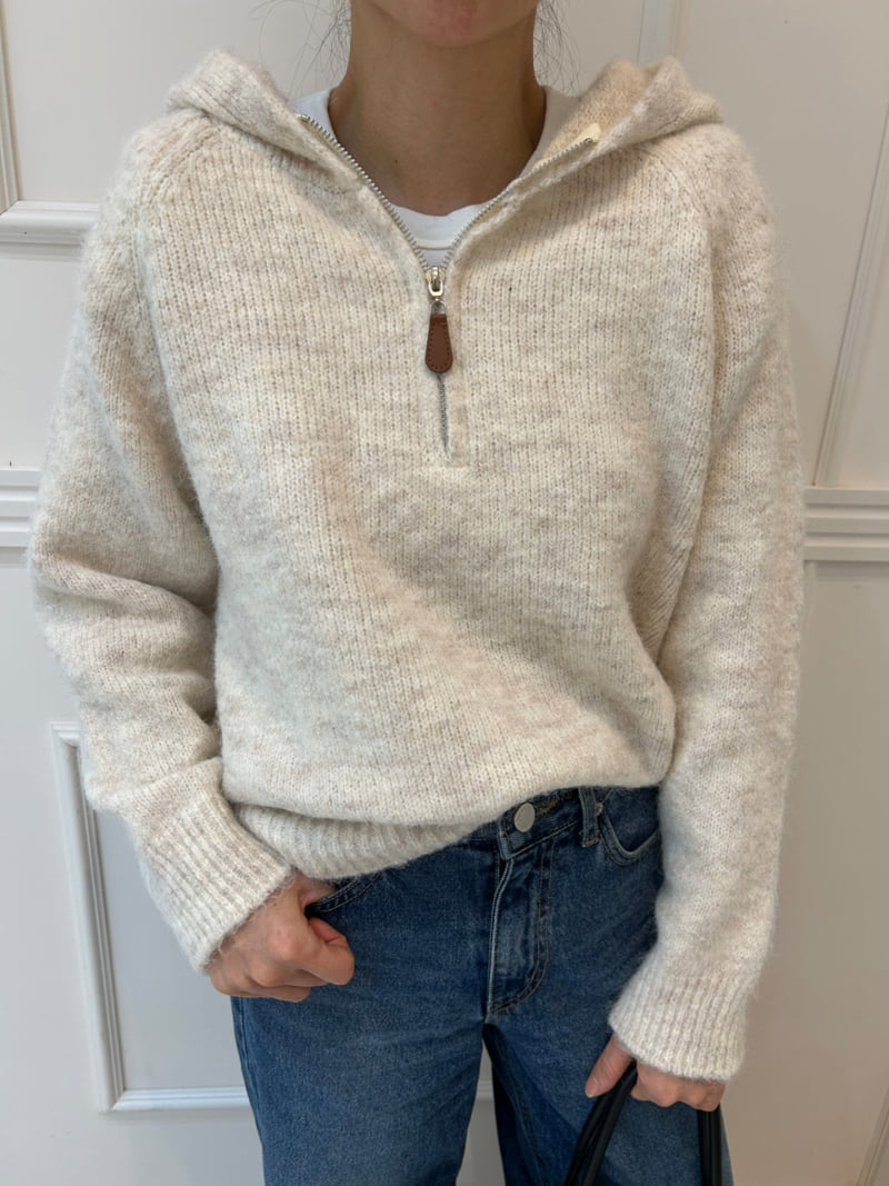 Pearls room - Korean Women Fashion - #thatsdarling - Half-Zip Hooded Knit - 2