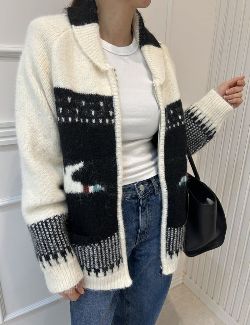 Pearls room - Korean Women Fashion - #thelittlethings - Jacquard Zip Cardigan - 2
