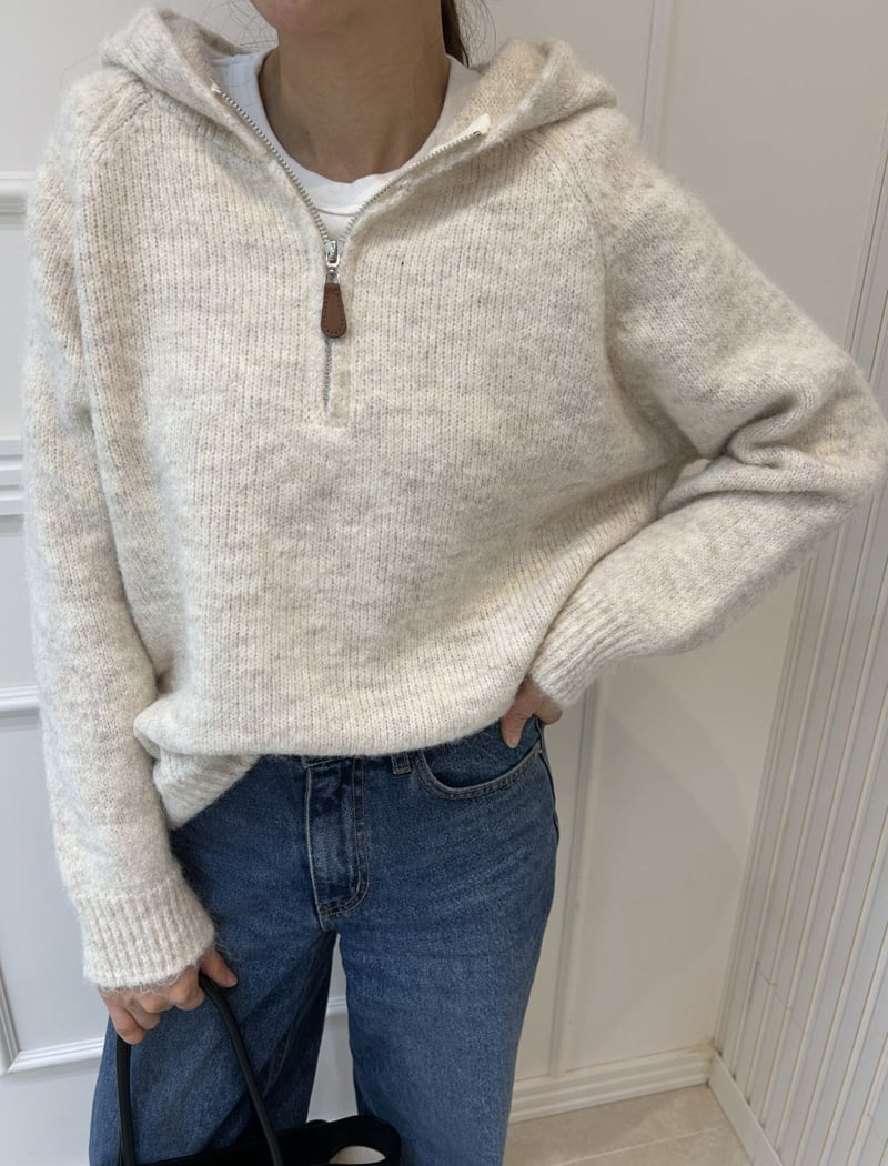 Pearls room - Korean Women Fashion - #thelittlethings - Half-Zip Hooded Knit - 3