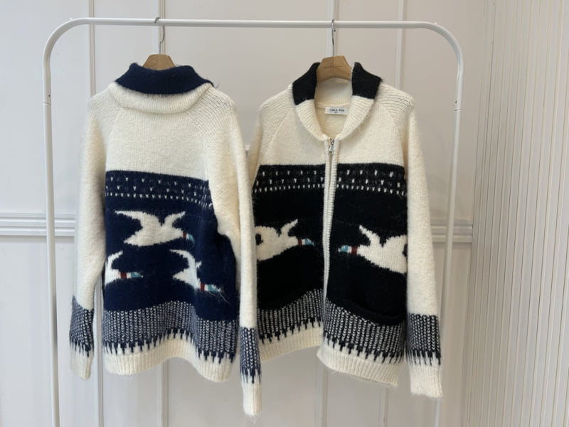 Pearls room - Korean Women Fashion - #womensfashion - Jacquard Zip Cardigan - 10
