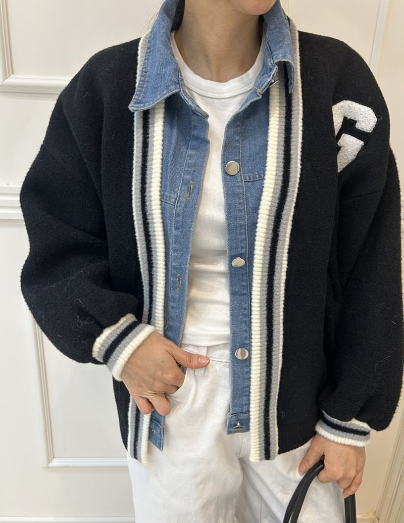 Pearls room - Korean Women Fashion - #womensfashion - Blue Contrast Knit Jumper