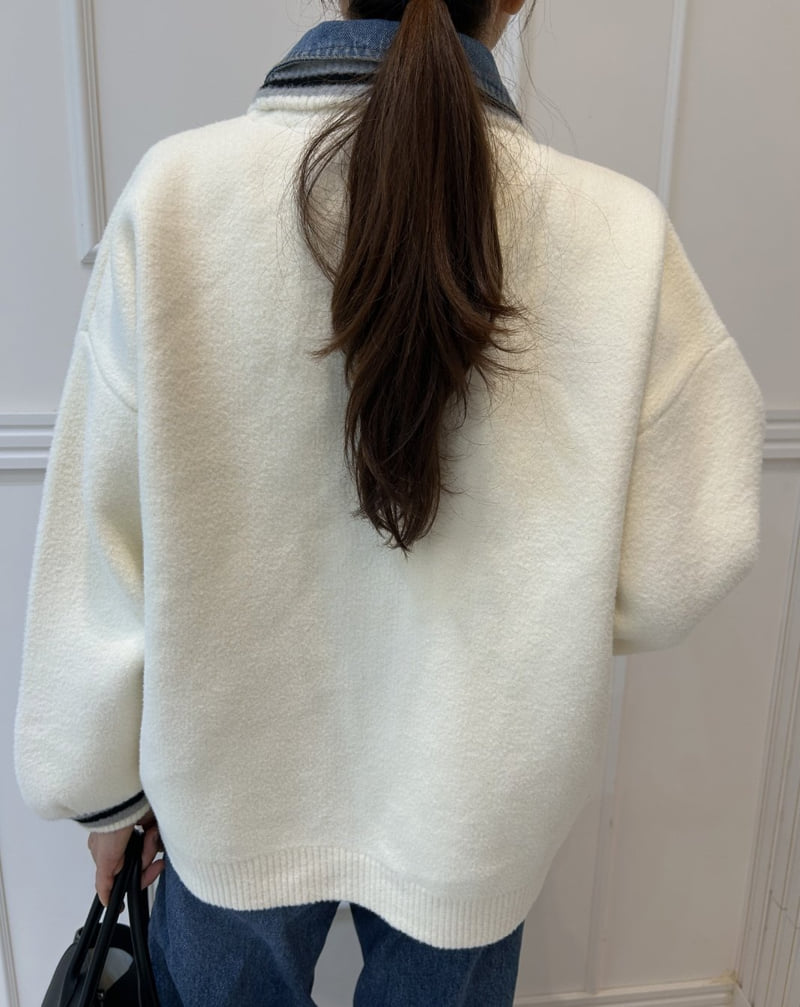 Pearls room - Korean Women Fashion - #womensfashion - Blue Contrast Knit Jumper - 11