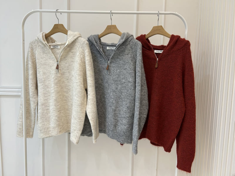 Pearls room - Korean Women Fashion - #womensfashion - Half-Zip Hooded Knit - 11