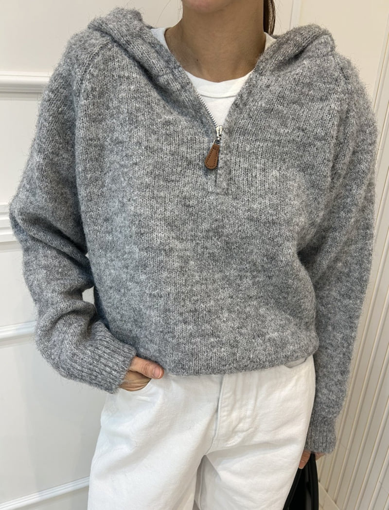 Pearls room - Korean Women Fashion - #womensfashion - Half-Zip Hooded Knit - 5
