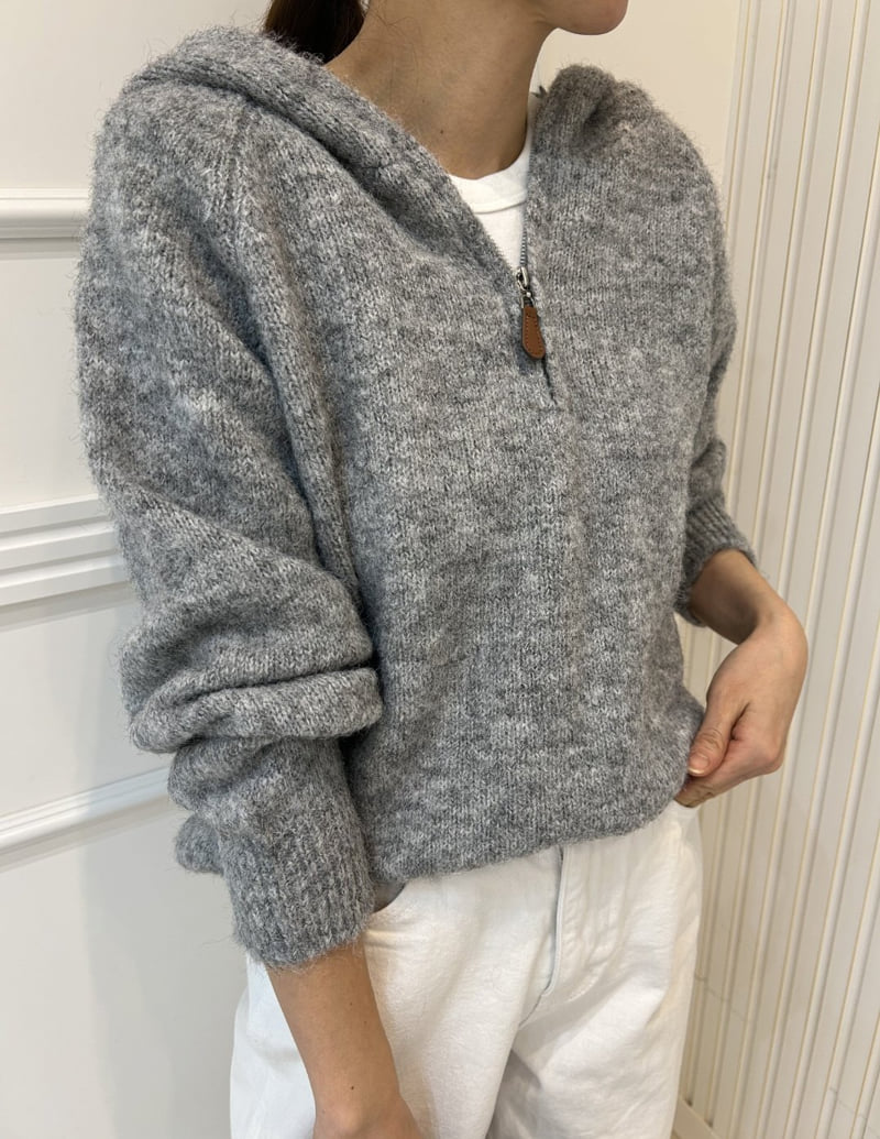Pearls room - Korean Women Fashion - #womensfashion - Half-Zip Hooded Knit - 7