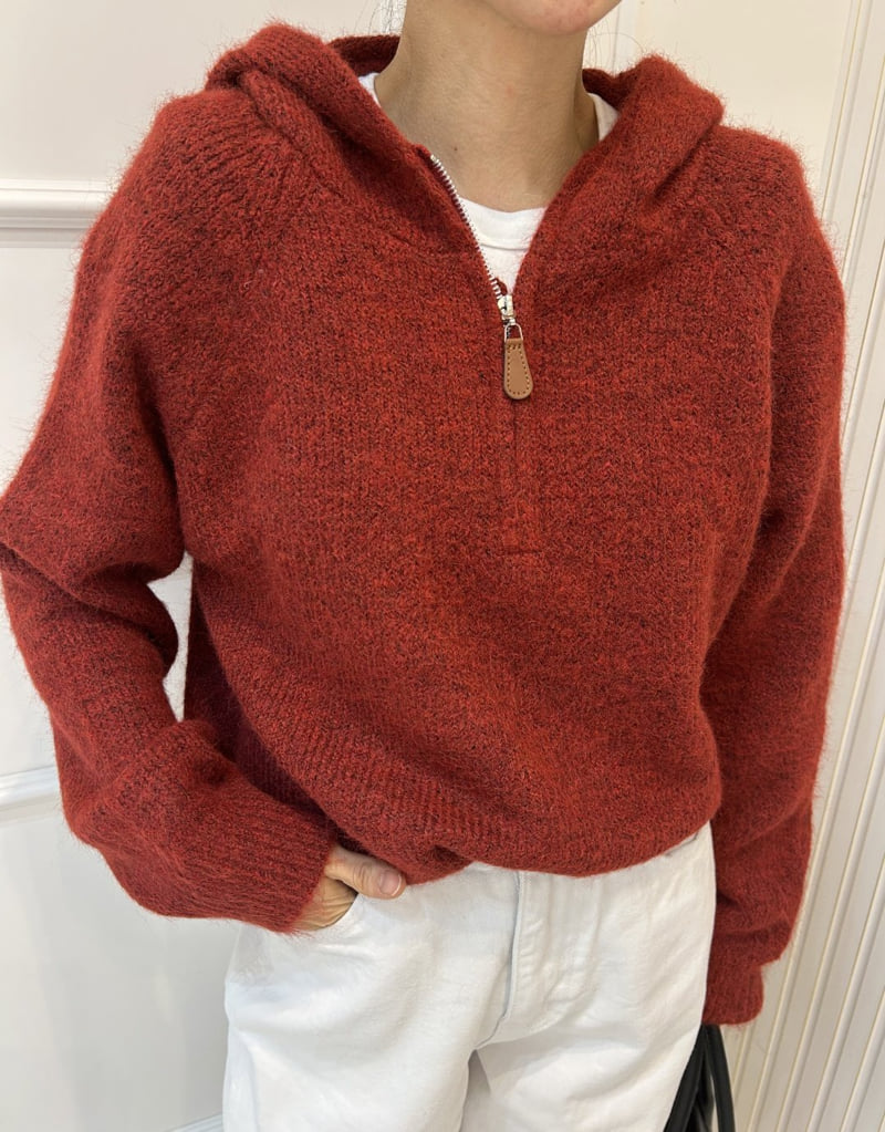 Pearls room - Korean Women Fashion - #womensfashion - Half-Zip Hooded Knit - 9