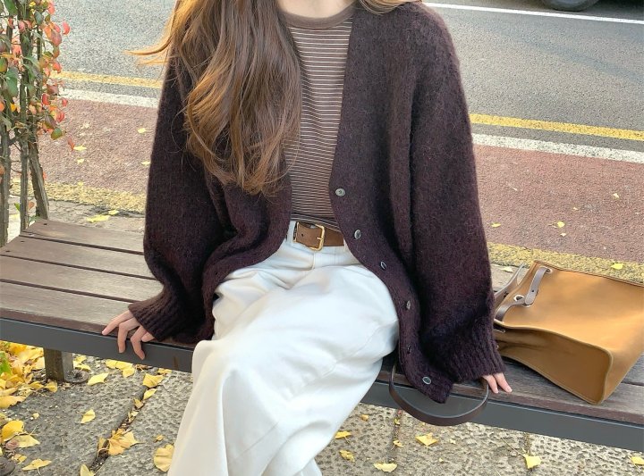 Pomelo - Korean Women Fashion - #womensfashion - Air Brushed Cardigan (Alpaca Shell Buttons) - 4