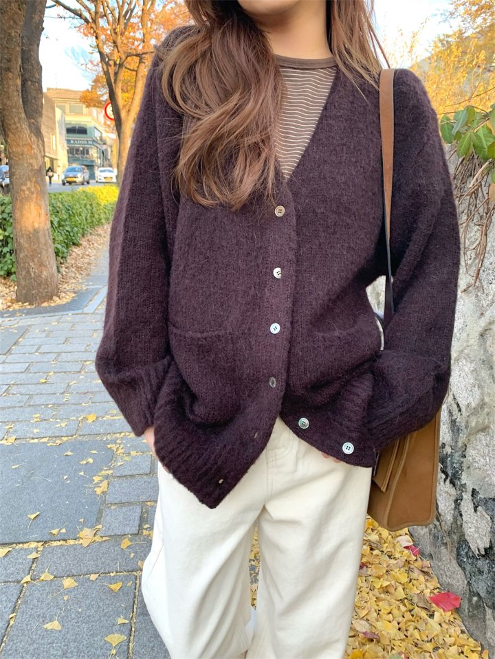 Pomelo - Korean Women Fashion - #momslook - Air Brushed Cardigan (Alpaca Shell Buttons) - 5