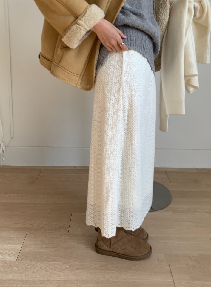 Pomelo - Korean Women Fashion - #restrostyle - Maxi Fleece Lace Skirt - 8