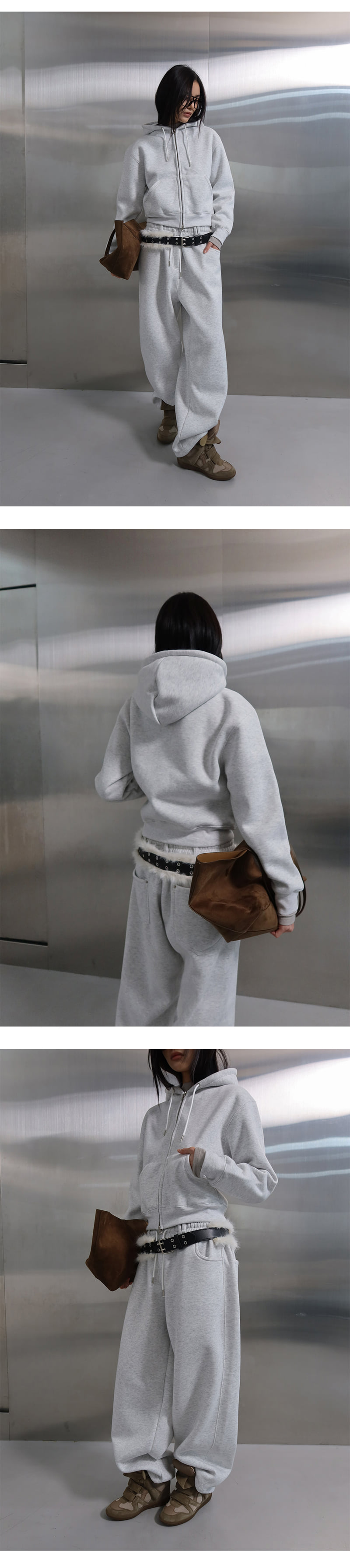 Project Wave - Korean Women Fashion - #womensfashion - Plan Fleece Hooded Zip-up - 5