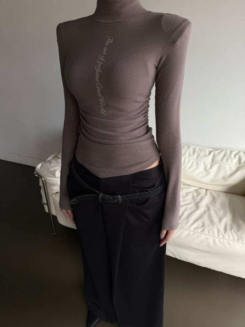 Rare Closet - Korean Women Fashion - #momslook - Lettering Shirred Turtleneck Tee - 7