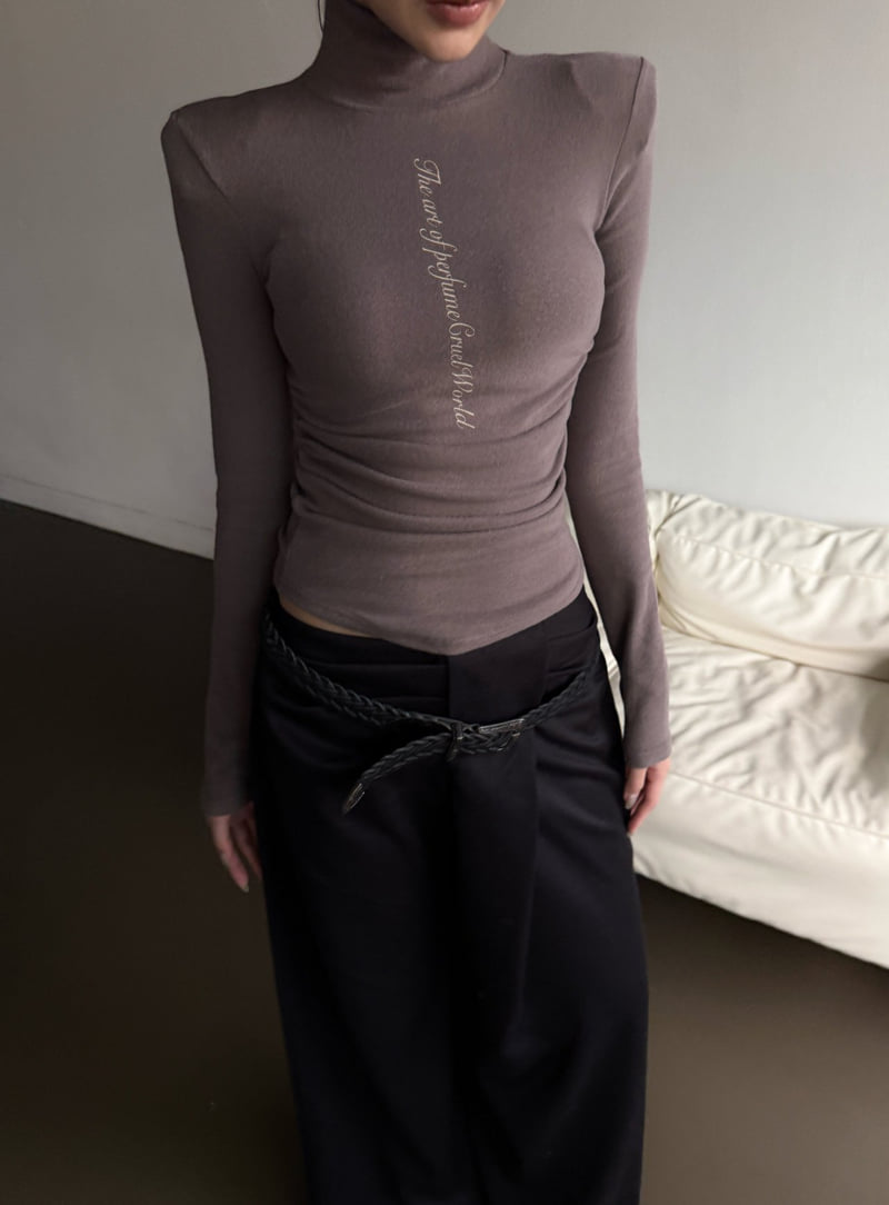 Rare Closet - Korean Women Fashion - #thelittlethings - Lettering Shirred Turtleneck Tee - 6