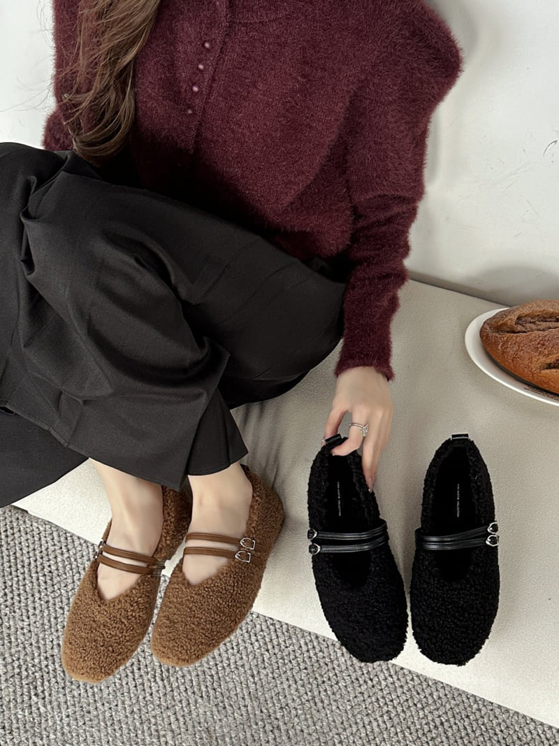 Runa Martin - Korean Women Fashion - #momslook - Teddy Fleece Lined Simple Mary Jane Flats