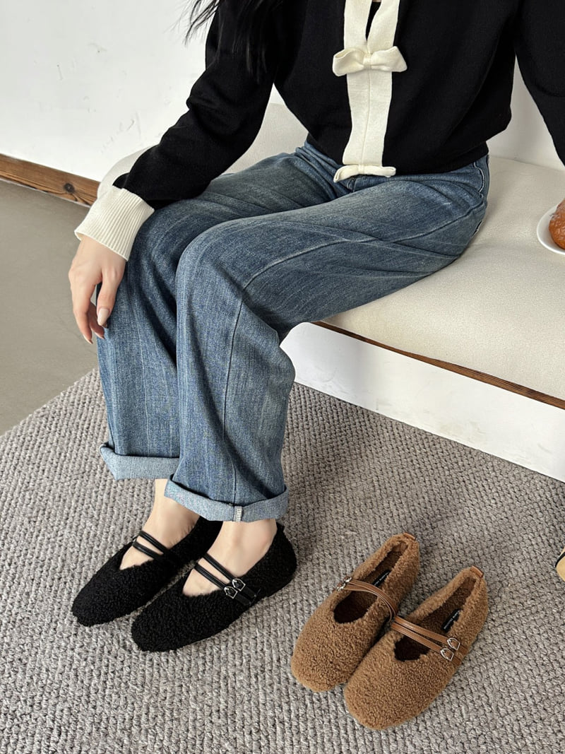Runa Martin - Korean Women Fashion - #momslook - Teddy Fleece Lined Simple Mary Jane Flats - 9