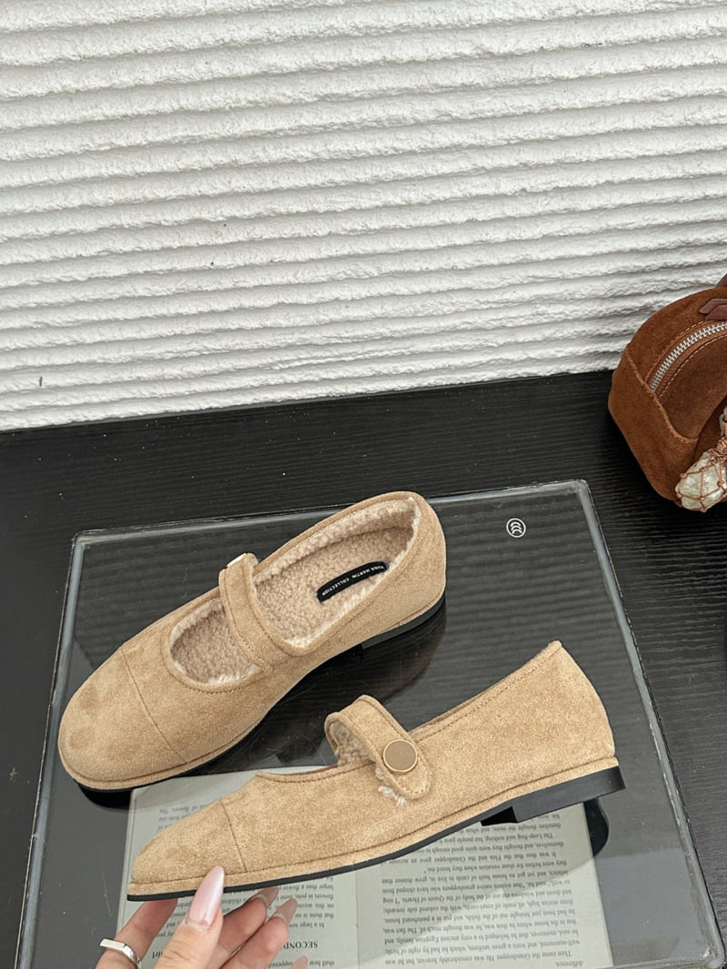 Runa Martin - Korean Women Fashion - #momslook - Sheer Round Panel Suede Fleece Mary Jane Flats - 6