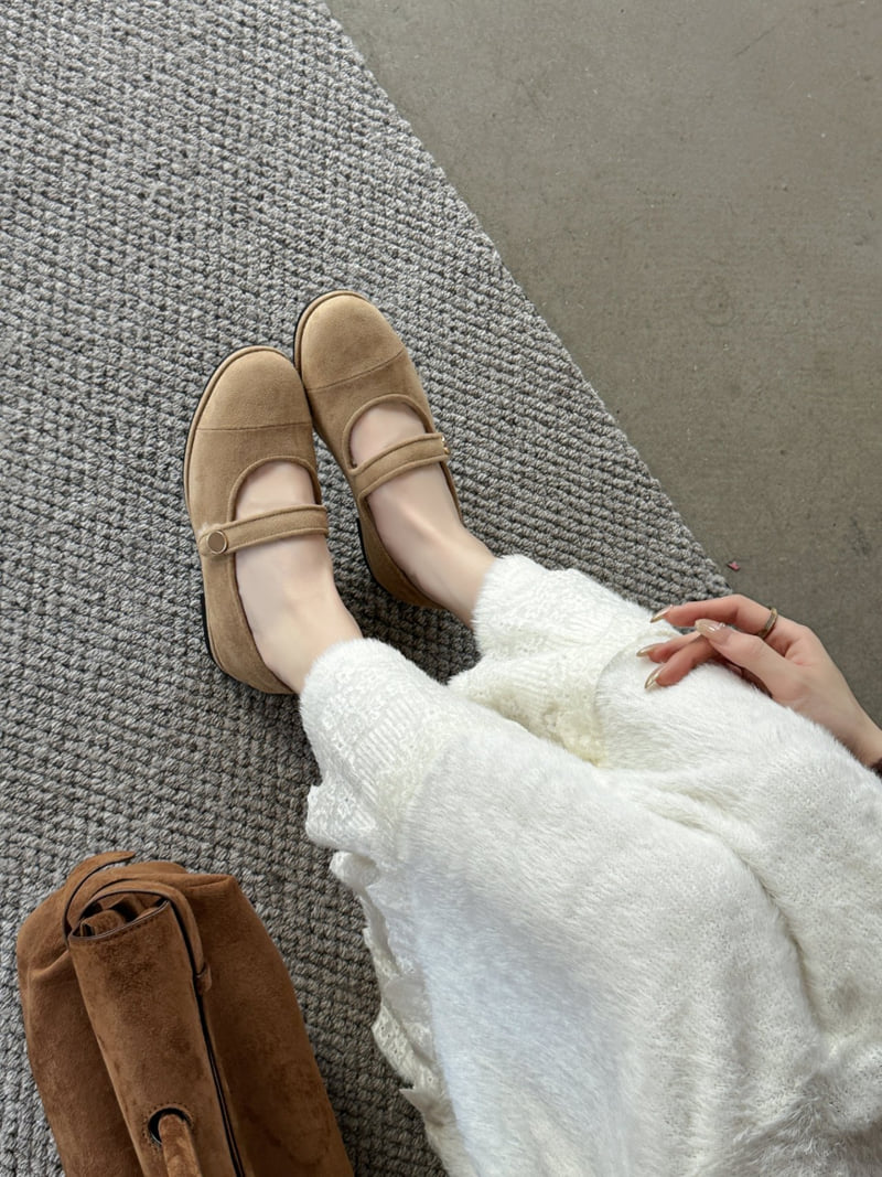 Runa Martin - Korean Women Fashion - #momslook - Sheer Round Panel Suede Fleece Mary Jane Flats - 8