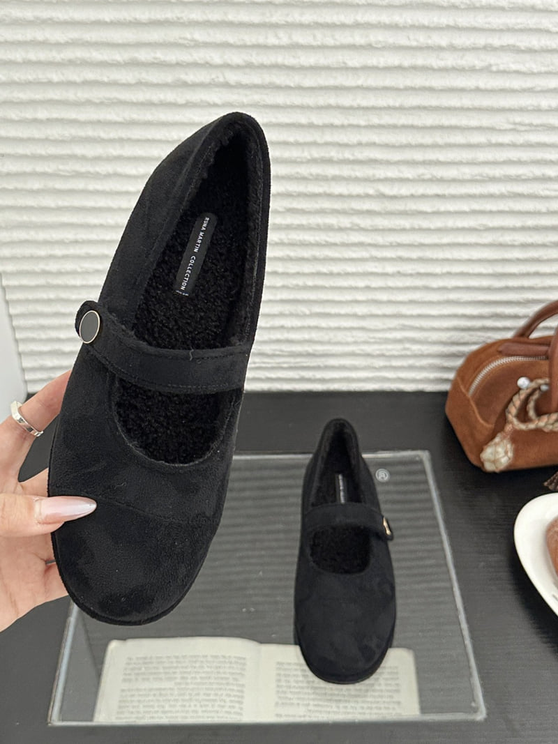 Runa Martin - Korean Women Fashion - #womensfashion - Sheer Round Panel Suede Fleece Mary Jane Flats - 11