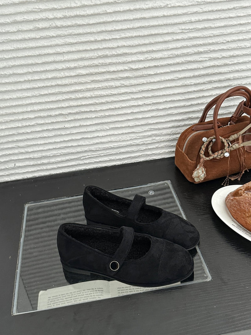 Runa Martin - Korean Women Fashion - #womensfashion - Sheer Round Panel Suede Fleece Mary Jane Flats - 5