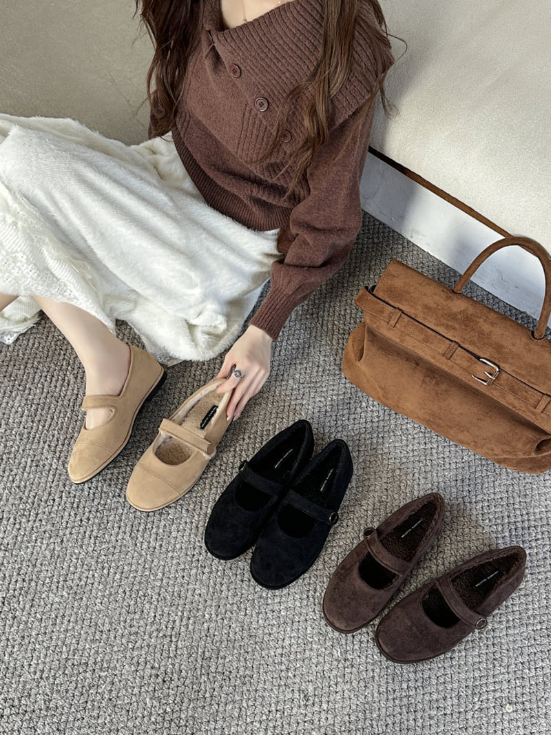 Runa Martin - Korean Women Fashion - #womensfashion - Sheer Round Panel Suede Fleece Mary Jane Flats - 9