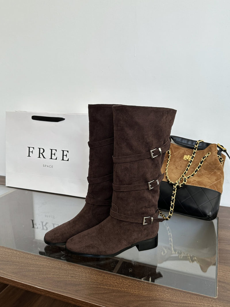 Runa Martin - Korean Women Fashion - #womensfashion - Square Classic Buckle Strap Long Western Boots - 6