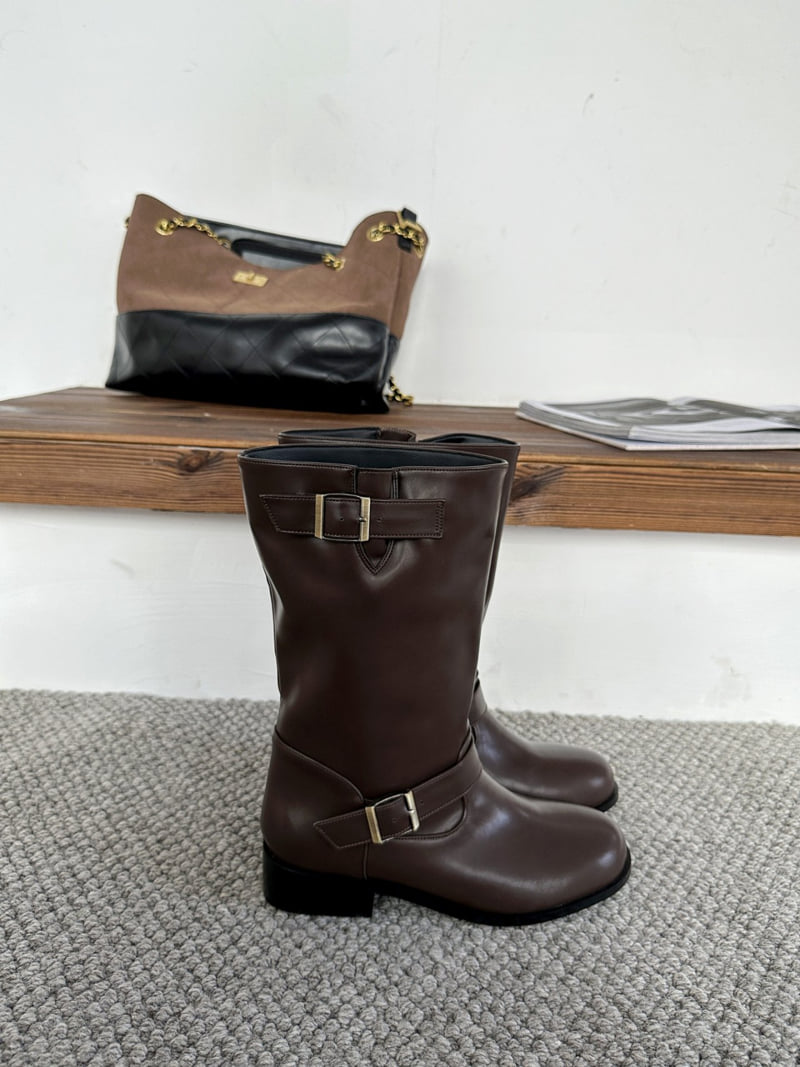 Runa Martin - Korean Women Fashion - #womensfashion - Biker Western Simple Buckle Boots - 7