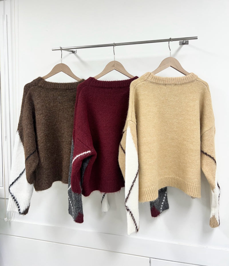 The Fine.b - Korean Women Fashion - #momslook - Argyle Loose Fit Knit