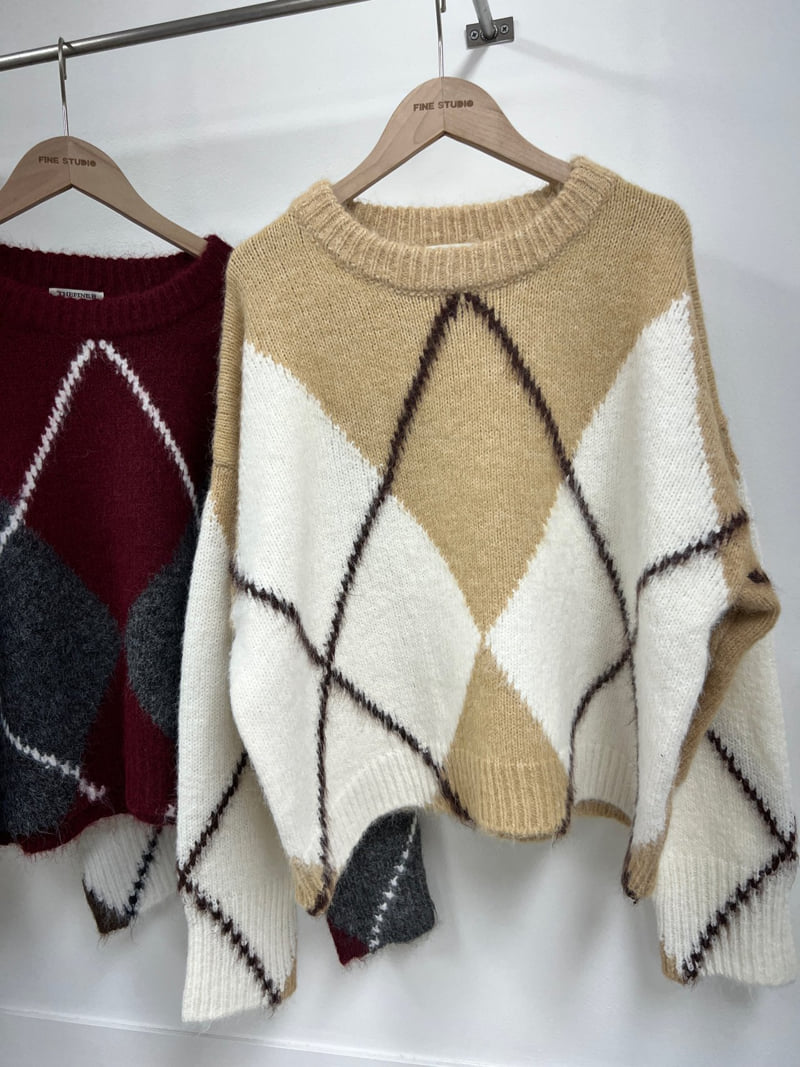 The Fine.b - Korean Women Fashion - #momslook - Argyle Loose Fit Knit - 3