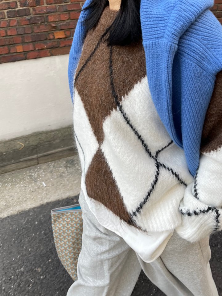 The Fine.b - Korean Women Fashion - #womensfashion - Argyle Loose Fit Knit - 10