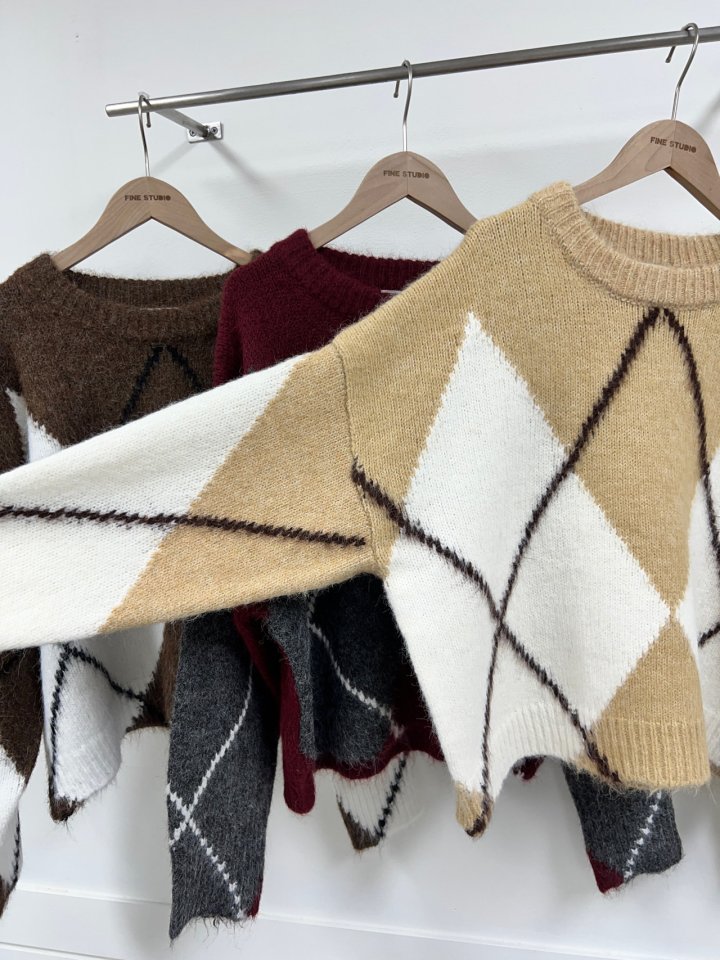 The Fine.b - Korean Women Fashion - #womensfashion - Argyle Loose Fit Knit - 12